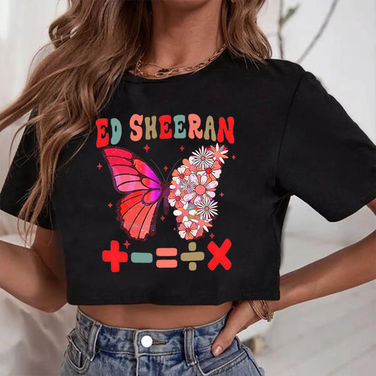 Ed Sheeran Butterfly Crop Shirt Women Girls Fashion O-Neck Short