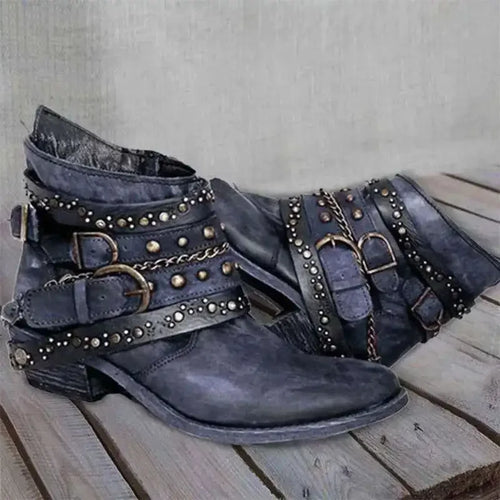 2023 New Vintage Cool Cowboy Western Boots Woman Slip on Metal Rivet
