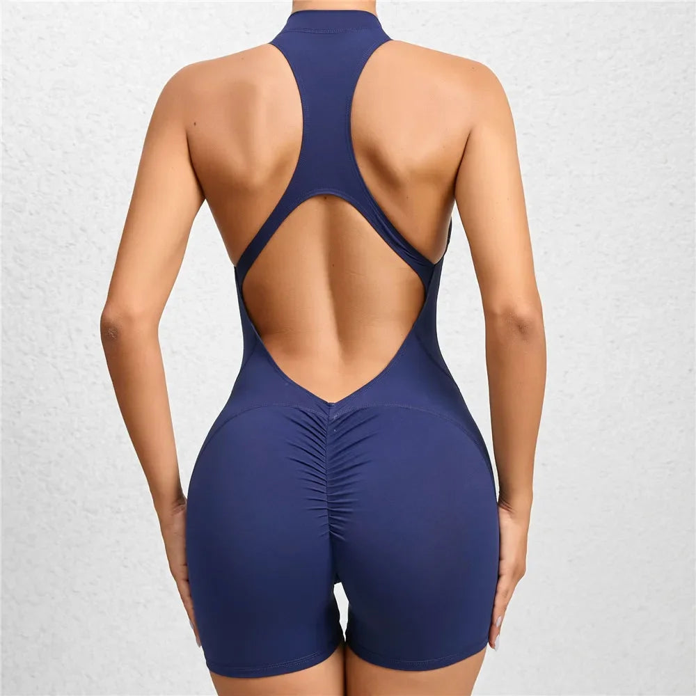 Zipper Women Pad Yoga Jumpsuits One Piece Romper Workout Legging