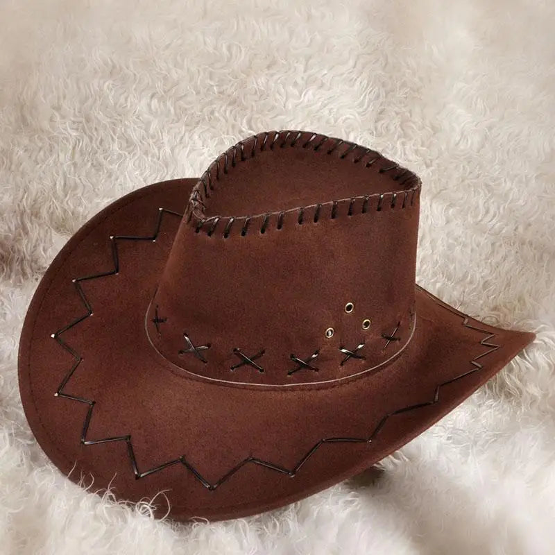 New Cowboy Hat Suede Look Wild West Fancy Dress Men Wholesale Brim Cap