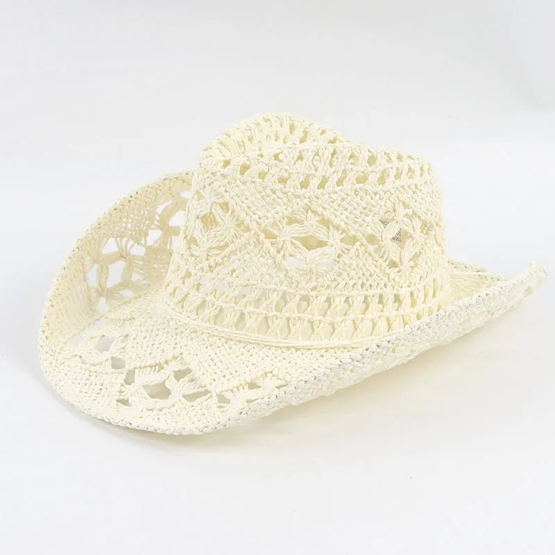 Summer Outdoor Men Women Hand-woven Western Cowboy Straw Hats Wide