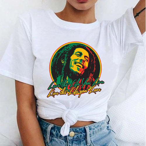 Women's Fashion T-Shirts Bob Marley Printed Casual Round Neck Graphic