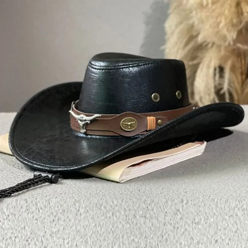 Western Cowboy Hat Ox Head Belt Rivet Fedora Cap For Men Women Outdoor