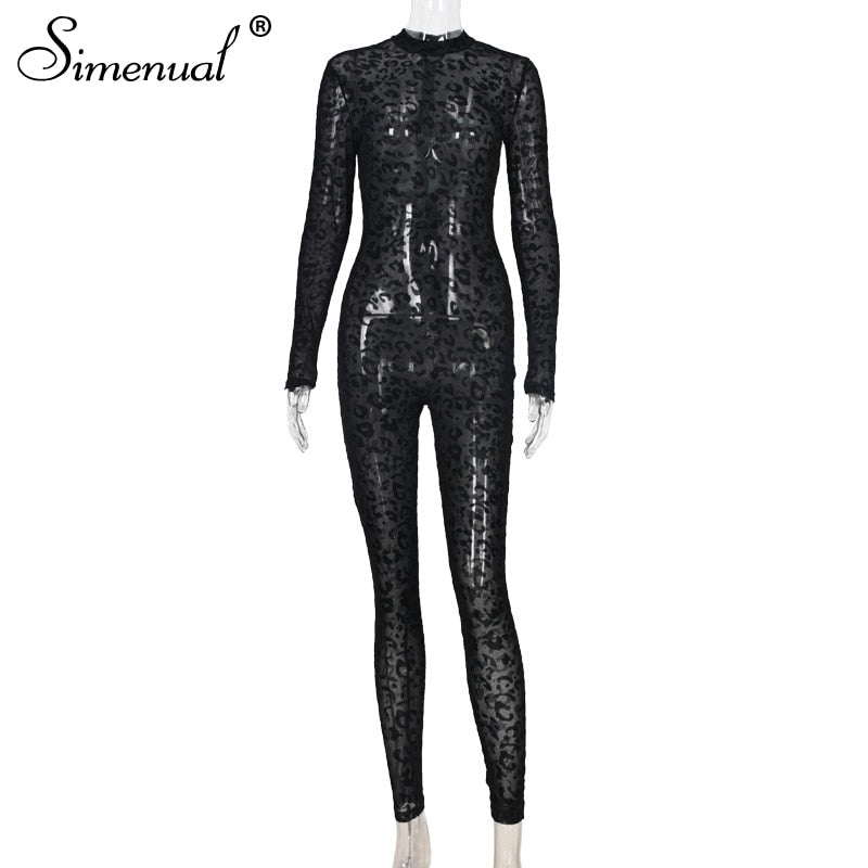 Simenual Animal Instinct Mesh Bodystocking Leopard See Through Velour