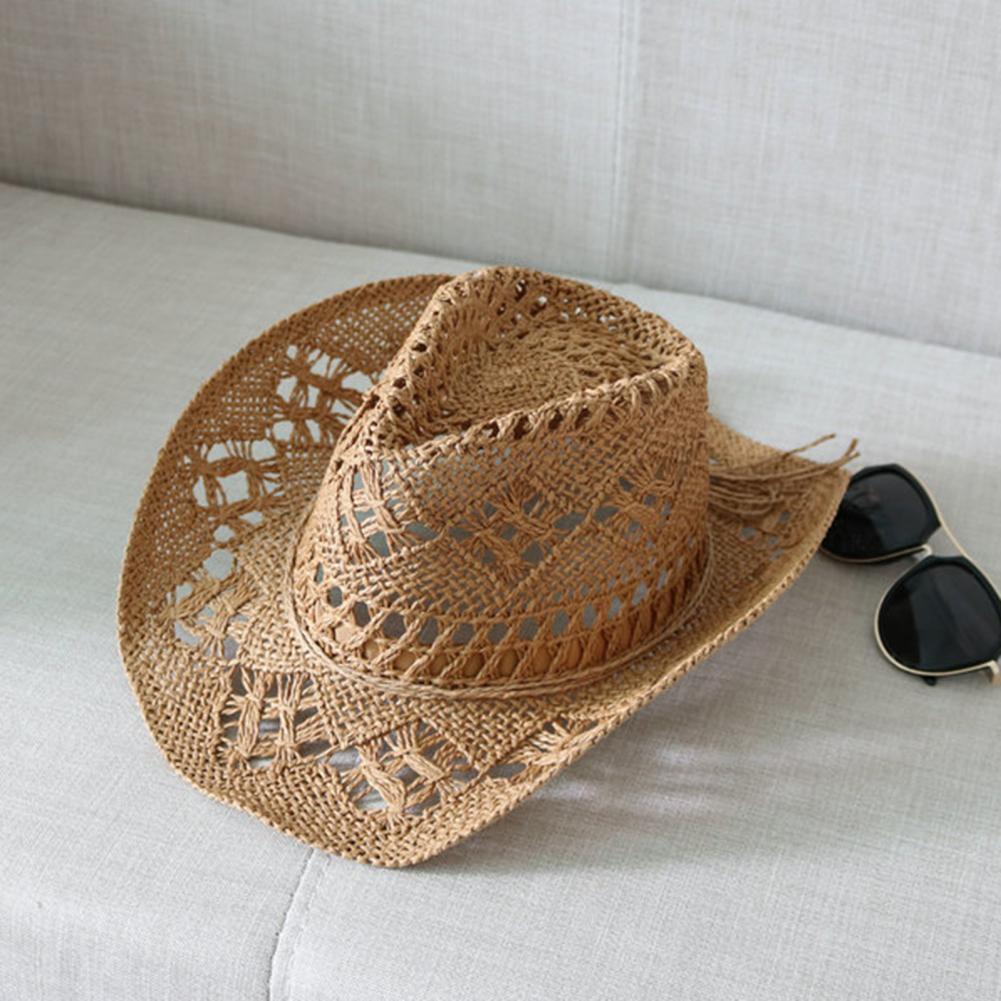 Straw Western Cowboy Hat for Women Men Classic Vintage Hollow Out