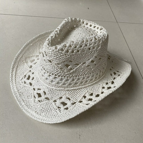 Straw Western Cowboy Hat for Women Men Classic Vintage Hollow Out