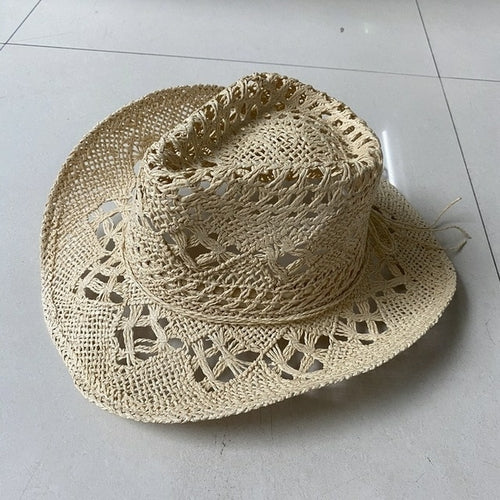 Straw Western Cowboy Hat for Women Men Classic Vintage Hollow Out