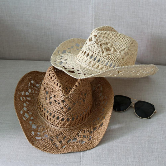 Straw Western Cowboy Hat for Women Men Classic Vintage Hollow Out