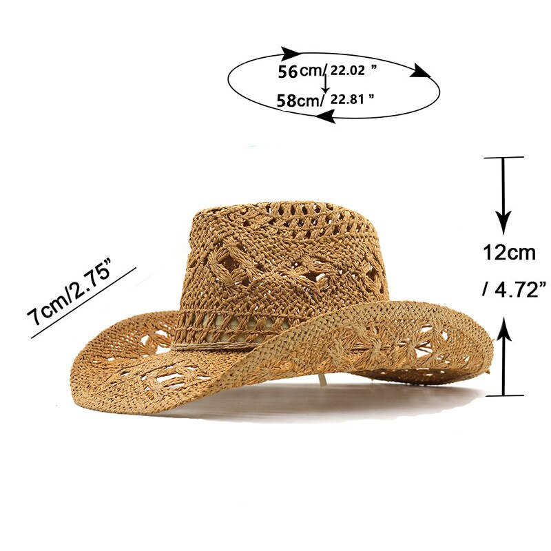 Straw Western Cowboy Hat for Women Men Classic Vintage Hollow Out