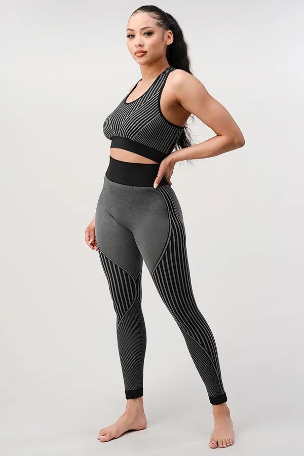 2 Piece Outfits for Women's - Seamless Ribbed Yoga Outfits Sports