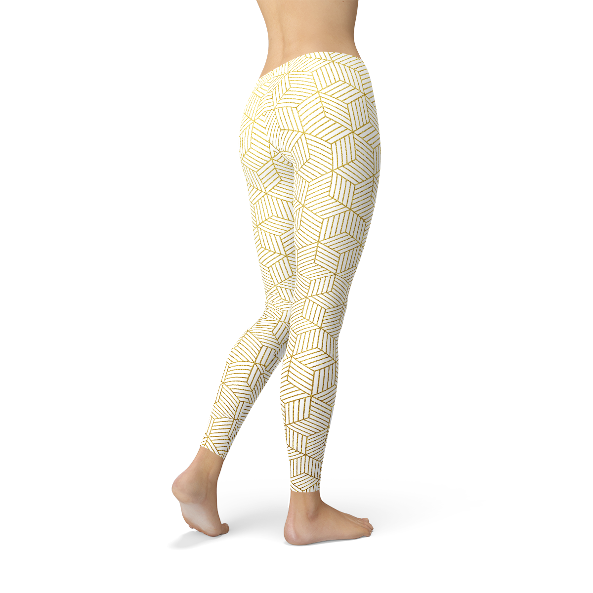 Womens White Leggings w/ Geometric Cubes