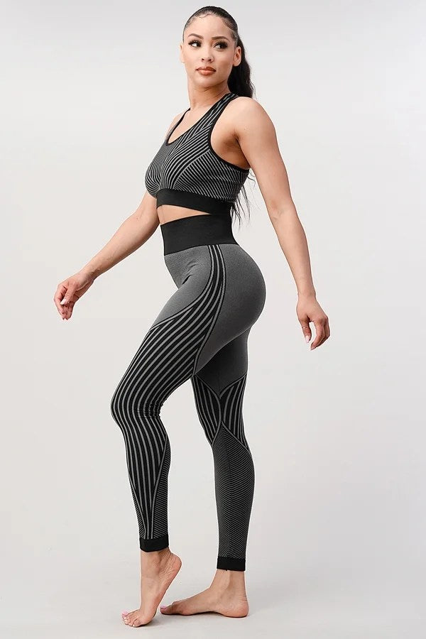 2 Piece Outfits for Women's - Seamless Ribbed Yoga Outfits Sports