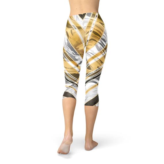 White Marble w/ Black Gold Lines Capri Leggings